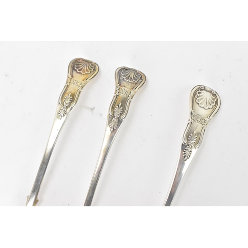 115 - A Victorian silver set of three silver sauce ladles by Robert Livingstone Christie, hallmarks for Ed... 