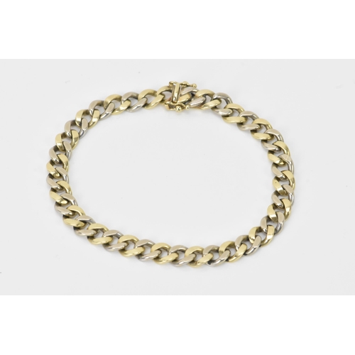 124 - A 9ct gold bi-coloured curb link bracelet, hallmarked 375 to the clasp, 20.5cm, 21.9 grams