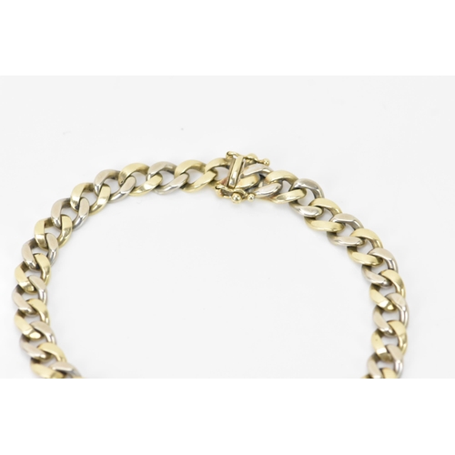 124 - A 9ct gold bi-coloured curb link bracelet, hallmarked 375 to the clasp, 20.5cm, 21.9 grams