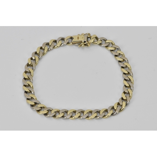 124 - A 9ct gold bi-coloured curb link bracelet, hallmarked 375 to the clasp, 20.5cm, 21.9 grams