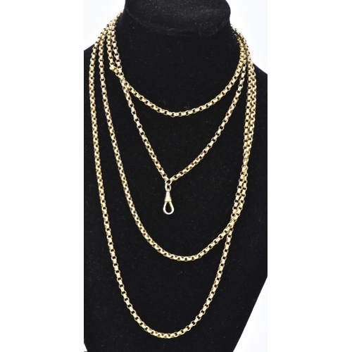 133 - A yellow metal rope length chain link necklace, with a 9ct gold dog clip clasp, total length approxi... 