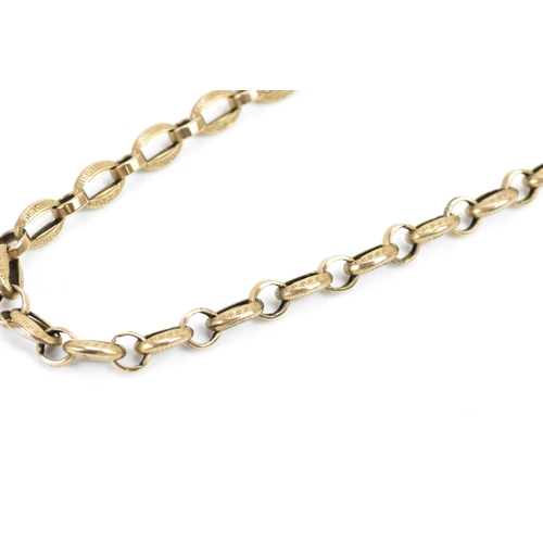 245 - A 9ct gold late 19th/early 20th century chain link  belcher necklace, the oval links engraved with a... 