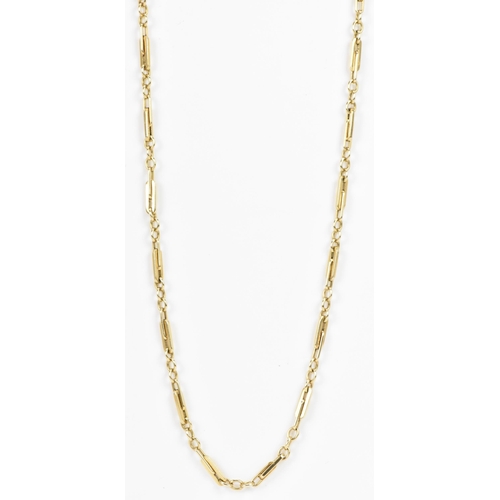 248 - A 9ct yellow gold bar and link chain necklace, stamped 375, with a spring ring clasp, 80cm, 68 grams