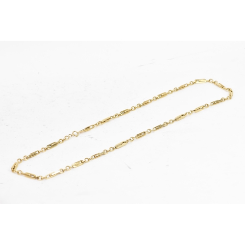 248 - A 9ct yellow gold bar and link chain necklace, stamped 375, with a spring ring clasp, 80cm, 68 grams