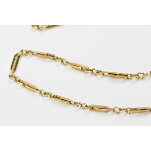 248 - A 9ct yellow gold bar and link chain necklace, stamped 375, with a spring ring clasp, 80cm, 68 grams