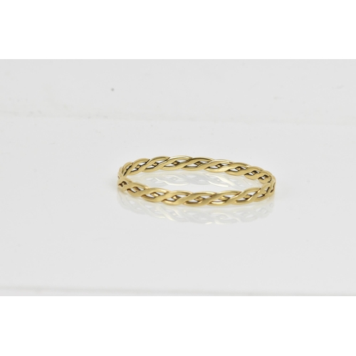 261 - A 9ct yellow gold bangle, of woven design, stamped 375, approx 22cm outer circumference, 18.9 grams