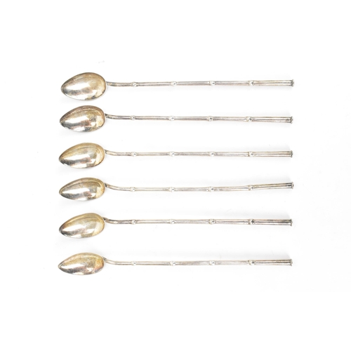 266 - A set of six Chinese sterling silver cocktail straw spoons, fashioned as bamboo branches, stamped Ta... 