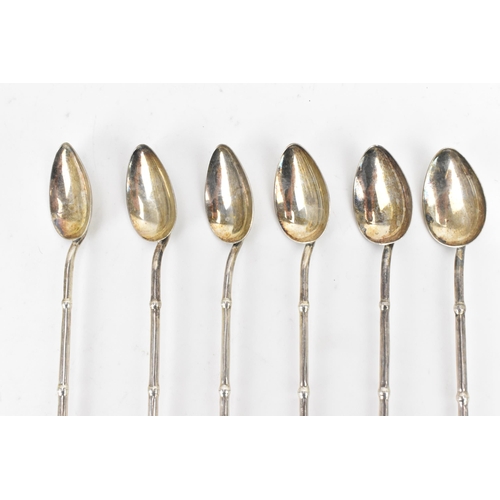 266 - A set of six Chinese sterling silver cocktail straw spoons, fashioned as bamboo branches, stamped Ta... 