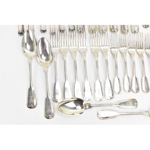 277 - A German 800 silver collection of cutlery, each piece engraved with an initial to the terminals, all... 