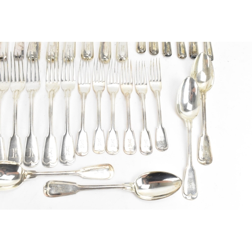 277 - A German 800 silver collection of cutlery, each piece engraved with an initial to the terminals, all... 