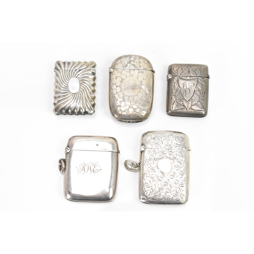 285 - Five Victorian and later silver vesta cases, with various dates and makers, including one engraved w... 