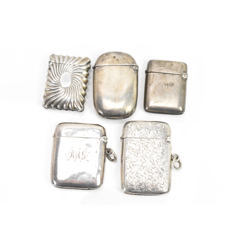 285 - Five Victorian and later silver vesta cases, with various dates and makers, including one engraved w... 