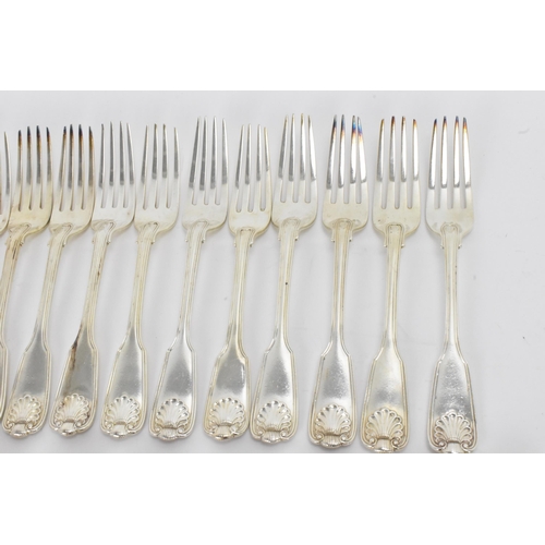 29 - A collection of Victorian cutlery in the fiddle, thread & shell pattern, with various dates and make... 