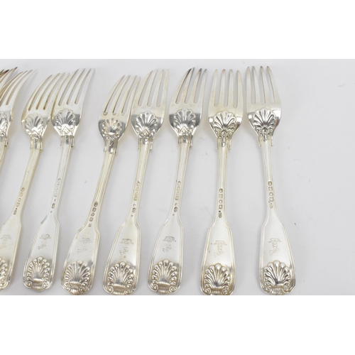 29 - A collection of Victorian cutlery in the fiddle, thread & shell pattern, with various dates and make... 