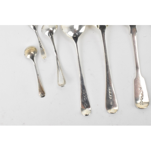 39 - A selection of mainly Georgian silver spoons to include a set of four George III fiddle pattern teas... 