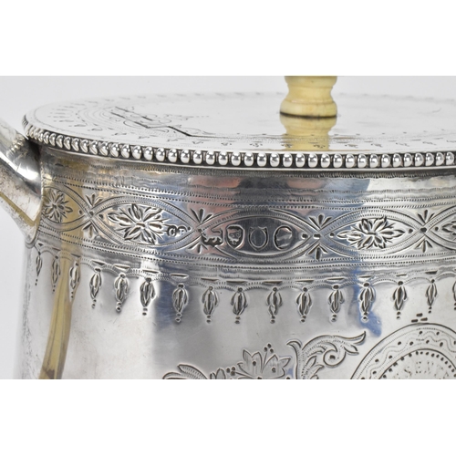 50 - A Victorian silver teapot by Charles Boyton (II), hallmarked London 1889, of oval form with a marine... 