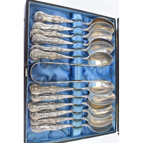 53 - A cased set of Victorian teaspoons and pair of sugar tongs by Wakely & Wheeler (James Wakely & Frank... 