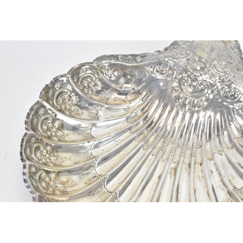 54 - A Victorian silver shell shaped serving dish by Atkin Brothers, hallmarked Sheffield 1892, having a ... 