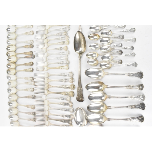 55 - A collection of Victorian and later silver cutlery with various dates and makers marks, in the fiddl... 