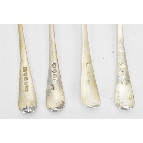 56 - A matched set of nine early 19th century and later silver dessert spoons with various dates and make... 