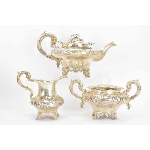 63 - A Victorian silver three piece tea set by 	Charles Lias, hallmarked London 1839, comprising a teapot... 