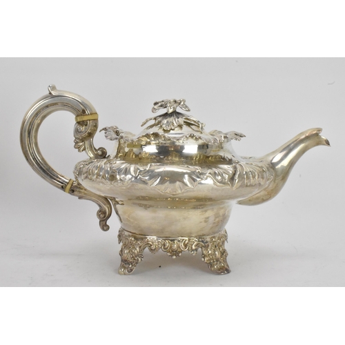 63 - A Victorian silver three piece tea set by 	Charles Lias, hallmarked London 1839, comprising a teapot... 