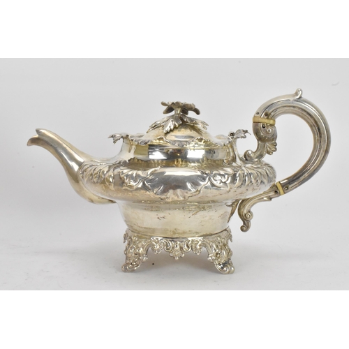 63 - A Victorian silver three piece tea set by 	Charles Lias, hallmarked London 1839, comprising a teapot... 