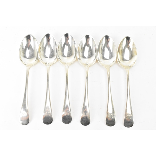 77 - An Edwardian set of six silver dessert spoons by James Deakin & Sons, hallmarked Sheffield 1901, the... 