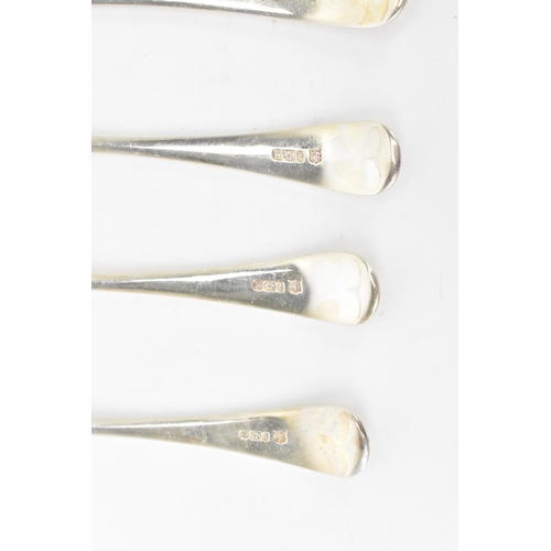 77 - An Edwardian set of six silver dessert spoons by James Deakin & Sons, hallmarked Sheffield 1901, the... 