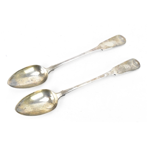 80 - A pair of George III silver serving spoons by Robert Smeaton, hallmarked Edinburgh 1819, both in the... 