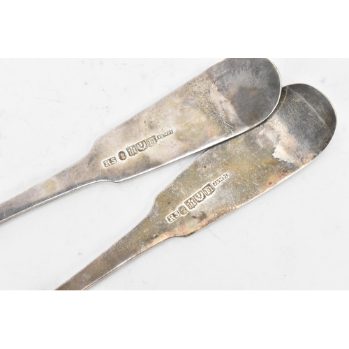 80 - A pair of George III silver serving spoons by Robert Smeaton, hallmarked Edinburgh 1819, both in the... 