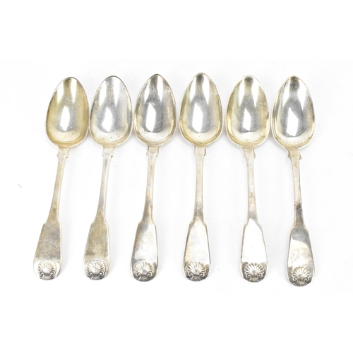 82 - A set of six early 19th century silver table spoons by William & Patrick Cunningham, three hallmarke... 