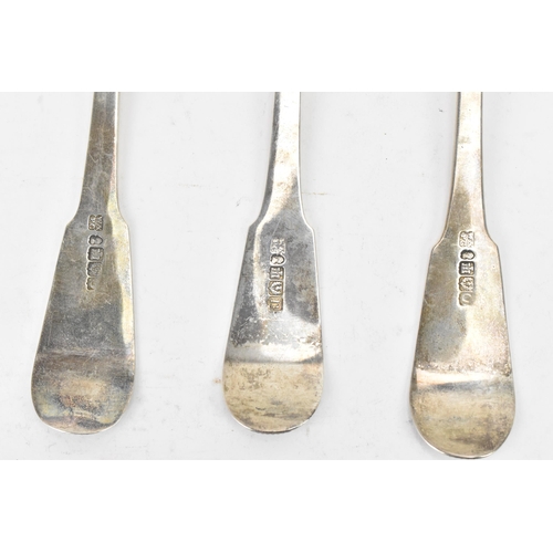 82 - A set of six early 19th century silver table spoons by William & Patrick Cunningham, three hallmarke... 