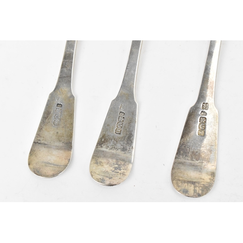 82 - A set of six early 19th century silver table spoons by William & Patrick Cunningham, three hallmarke... 