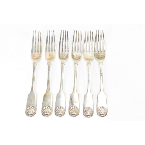 83 - A Victorian set of six silver table forks by Henry Wilkinson & Co, hallmarked London 1862, each in t... 