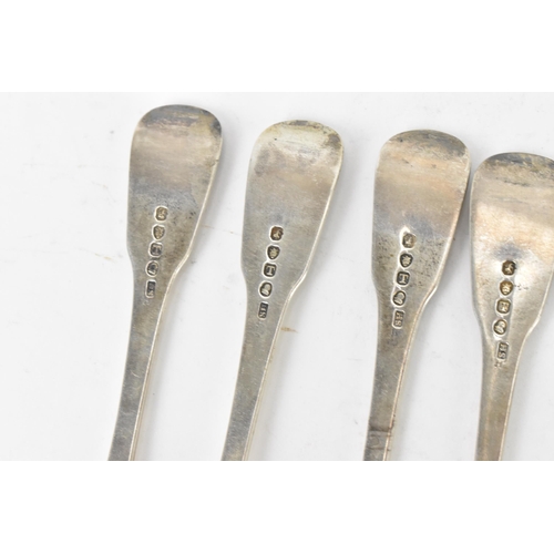 85 - A George III set of six silver dessert forks by Soloman Hougham, hallmarked London 1814, each in the... 