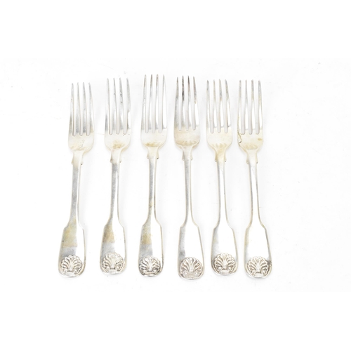 87 - A Victorian matched set of six silver dessert forks, four by Joseph & Albert Savory, hallmarked 1839... 