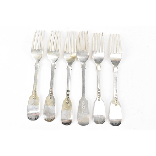 87 - A Victorian matched set of six silver dessert forks, four by Joseph & Albert Savory, hallmarked 1839... 