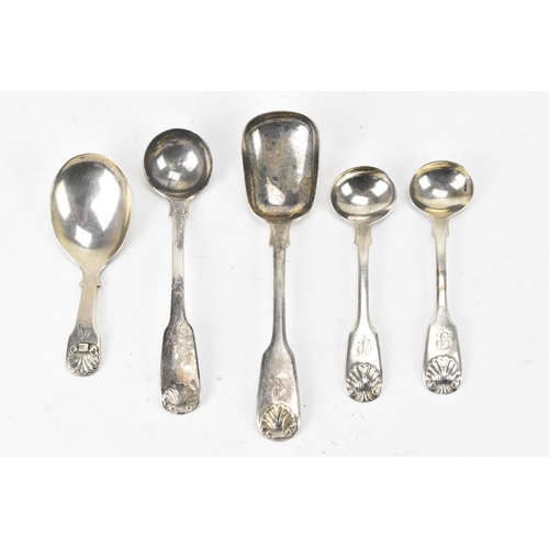 90 - A selection of 18th and 19th century silver spoons all in the fiddle and shell pattern to include a ... 