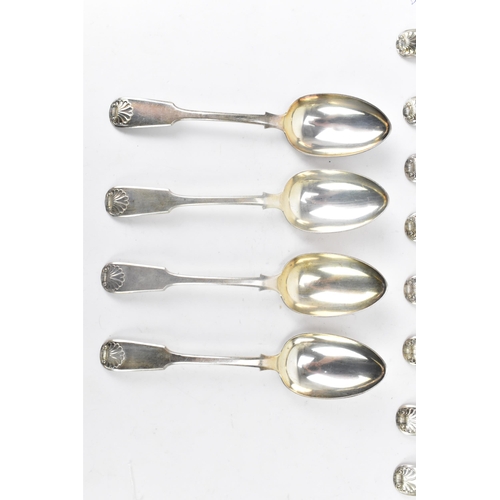 93 - A Victorian set of twelve silver dessert spoons by Lister & Sons, hallmarked Newcastle 1843, each in... 