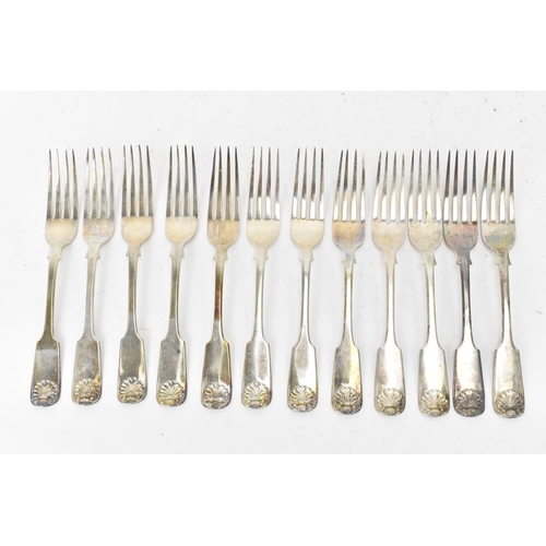 94 - A Victorian set of twelve silver dessert forks by Lister & Sons, hallmarked Newcastle 1843, each in ... 