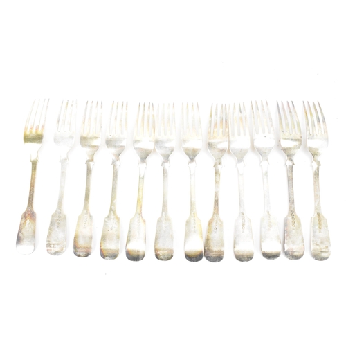 94 - A Victorian set of twelve silver dessert forks by Lister & Sons, hallmarked Newcastle 1843, each in ... 