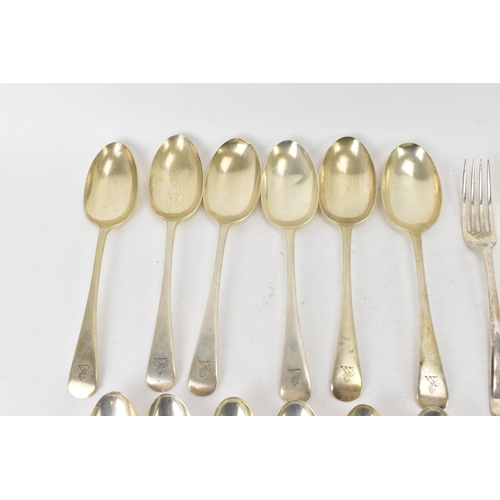 96 - A George V silver cutlery set by Mappin & Webb, hallmarked Sheffield 1928, each engraved with a fami... 