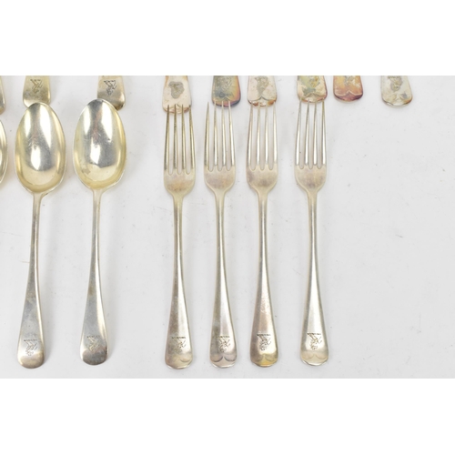 96 - A George V silver cutlery set by Mappin & Webb, hallmarked Sheffield 1928, each engraved with a fami... 