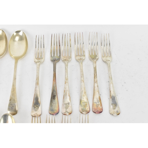 96 - A George V silver cutlery set by Mappin & Webb, hallmarked Sheffield 1928, each engraved with a fami... 