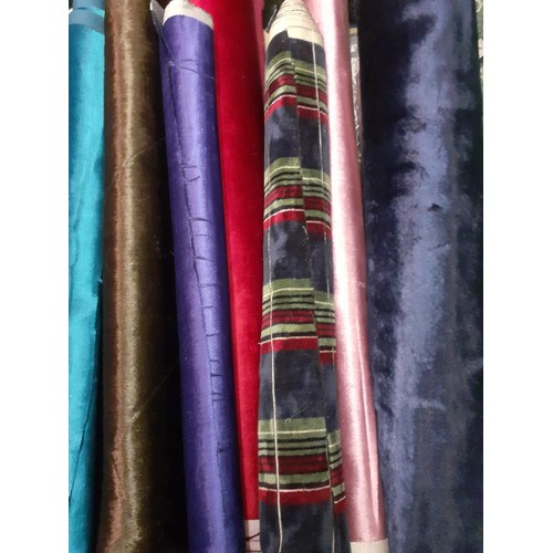 125 - A quantity of vintage short width fabrics (40cm average width) to include satin and brushed silk tog... 