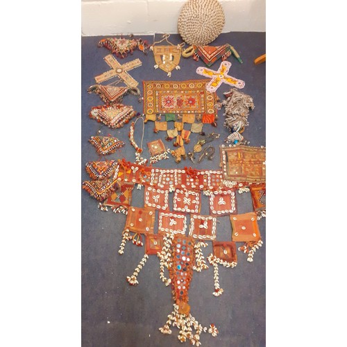 120 - A collection of traditional Indian hand embroidered and hand-sewn items to include Banjari beadwork ... 