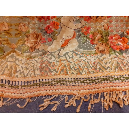 130 - A mid 20th Century plush machine embroidered Belgium cotton bed cover/wall covering depicting cherub... 