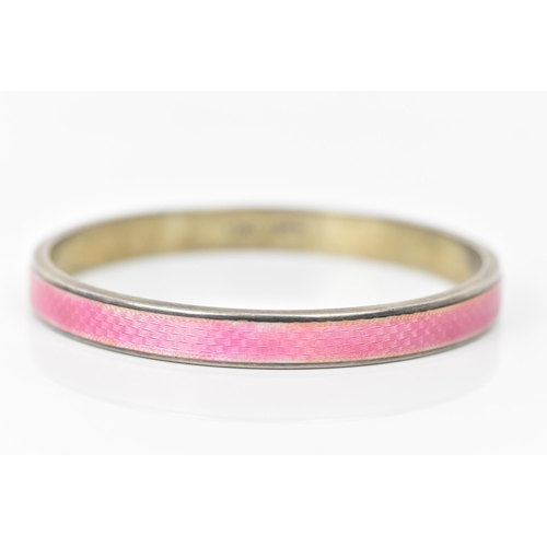 286 - Henry Matthews, English Art Deco period, silver and pink guilloche enamelled bangle, Birmingham 1922... 