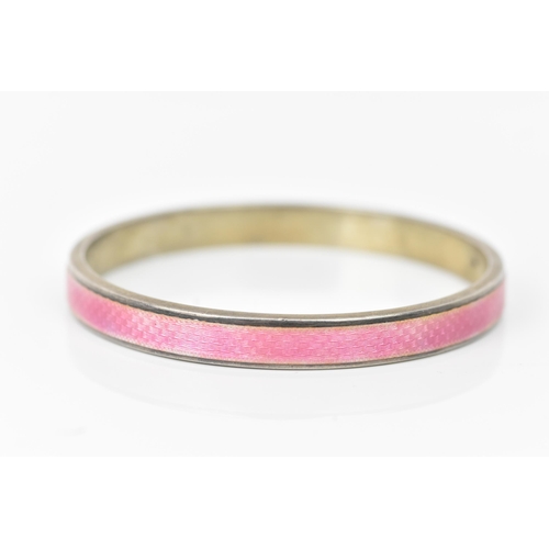 286 - Henry Matthews, English Art Deco period, silver and pink guilloche enamelled bangle, Birmingham 1922... 